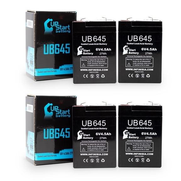4x Pack - Compatible Sevler INFLATER Battery - Replacement UB645 Universal Sealed Lead Acid Battery (6V, 4.5Ah, 4500mAh, F1 Terminal, AGM, SLA) - Includes 8 F1 to F2 Terminal Adapters