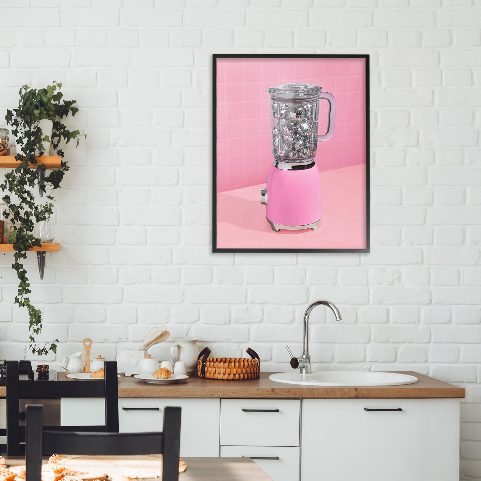 Stupell Industries Disco Drink Blender over Pink Black Framed Giclee Art, design by LISH Creative