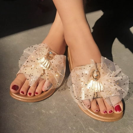 

HOMBOM Women Slide Slippers Fashion Women Ankle Strap Lace Summer Slide Sandals Flats Flip-Flops Shose