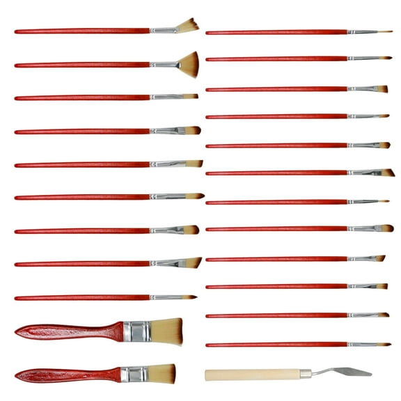 24-Piece Nylon Hair Oil Painting Brushes - Wooden Handle with Canvas Bag