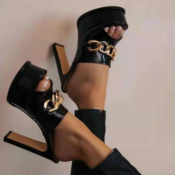 Sandalias de mujer Casual Super High Chunky Heel Metal Chain Slip On Sexy Fashion Shoes Wmkox8yii nm2157