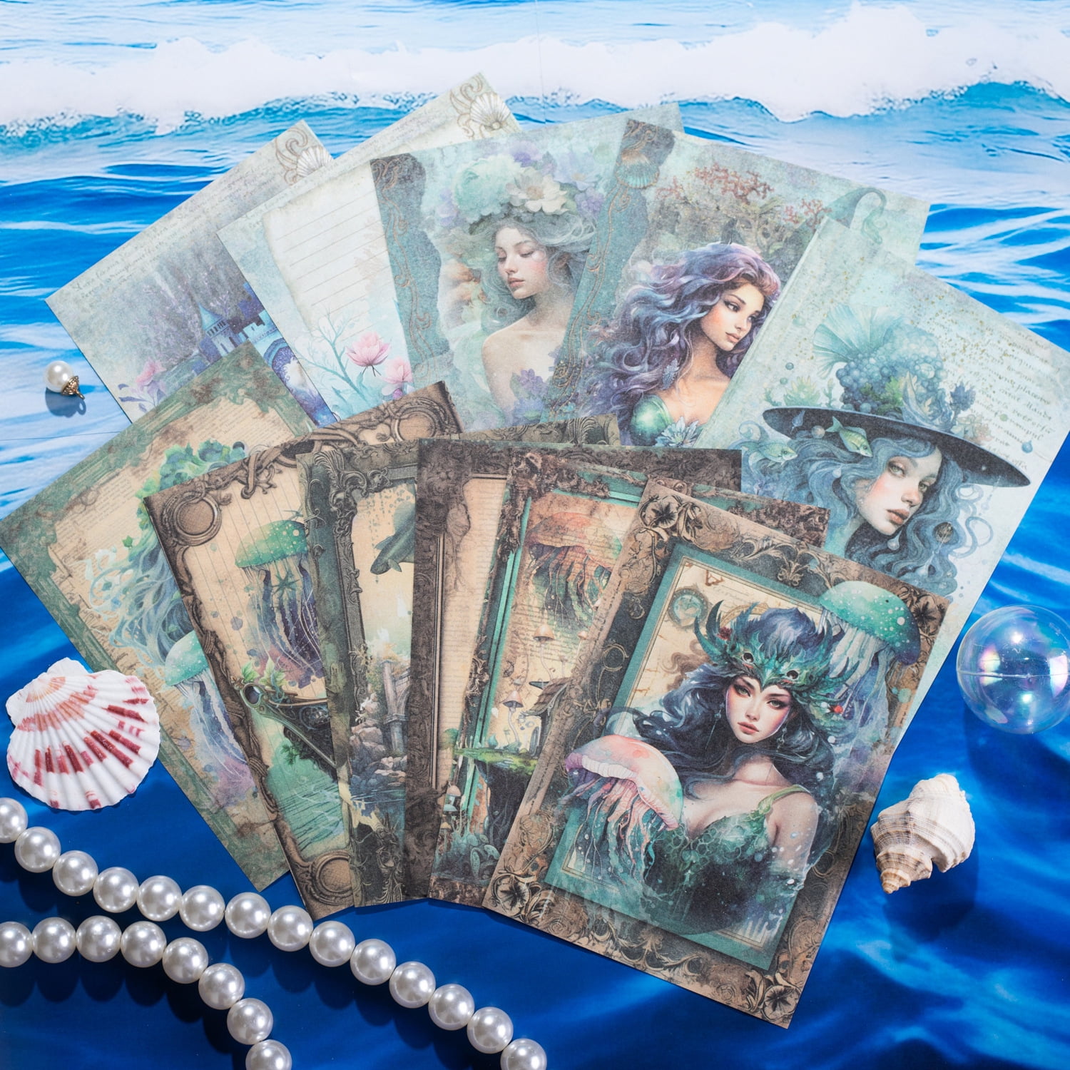 30 Sheets Enchanting Mermaid Theme Scrapbook Paper - Underwater Fantasy Series for DIY Journals and Crafts