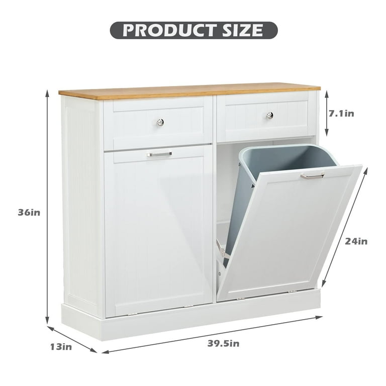 Tolead Double Tilt Out Trash Cabinet, 20 Gallon Wooden Free Standing  Laundry Sorter Cabinet, Recycling Cabinet with Hideaway Drawer, Tilt Out  Trash Cabinet Can Bin Kitchen, White 