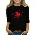 thumbnail image 2 of Girls Black Cold Shoulder Heart Print Top, 95% Polyester 5% Spandex 3/4 Sleeve Relaxed Fit Casual Tee for Girls Ages 4-12, Valentine's Day Cute Blouse,Size 10-11T, 2 of 5