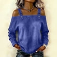 thumbnail image 2 of Dwellite Denim Cold Shoulder Tops for Women Casual Long Sleeve Adjustable Straps Off the Shoulder Strapless Jean Blouse Dark Blue 2XL, 2 of 4