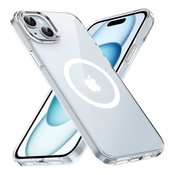 Magnetic for iPhone 15 Clear Case Compatible with Magsafe Military-Grade Protection Shockproof Phone Bumper,Anti-Scratch Drop Proof Anti-Fingerprint Clear Hard Back Cover Back,Silver
