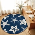thumbnail image 2 of Round Area Rugs Collection 7 Ft, Navy Blue Starfish Coastal Non-Slip Residential Carpet, Nautical Summer Ocean Abstract Art Indoor Crawling Mats Runner Rugs for Living Room/Dining Room/Bedroom, 2 of 9