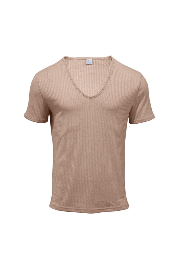 Men Tops on Sale, Men's Vintage Strip Short Sleeve T-shirt U-neck Pullover Round Neck Casual Gift for Mmen, Khaki M
