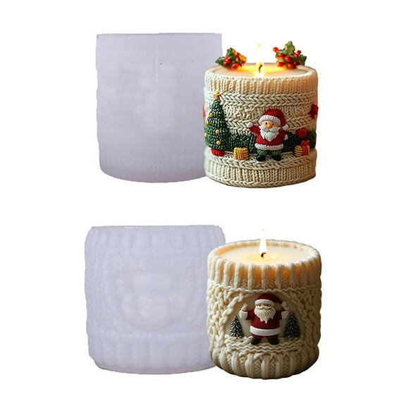 JDH 2PCS Candle Moulds for Candle Making, Santa Claus Pattern Pillar Candle Mold, Christmas Silicone Mold for Wax Candle, Aromatherapy Candle, Gypsum, Plaster, Home Decor