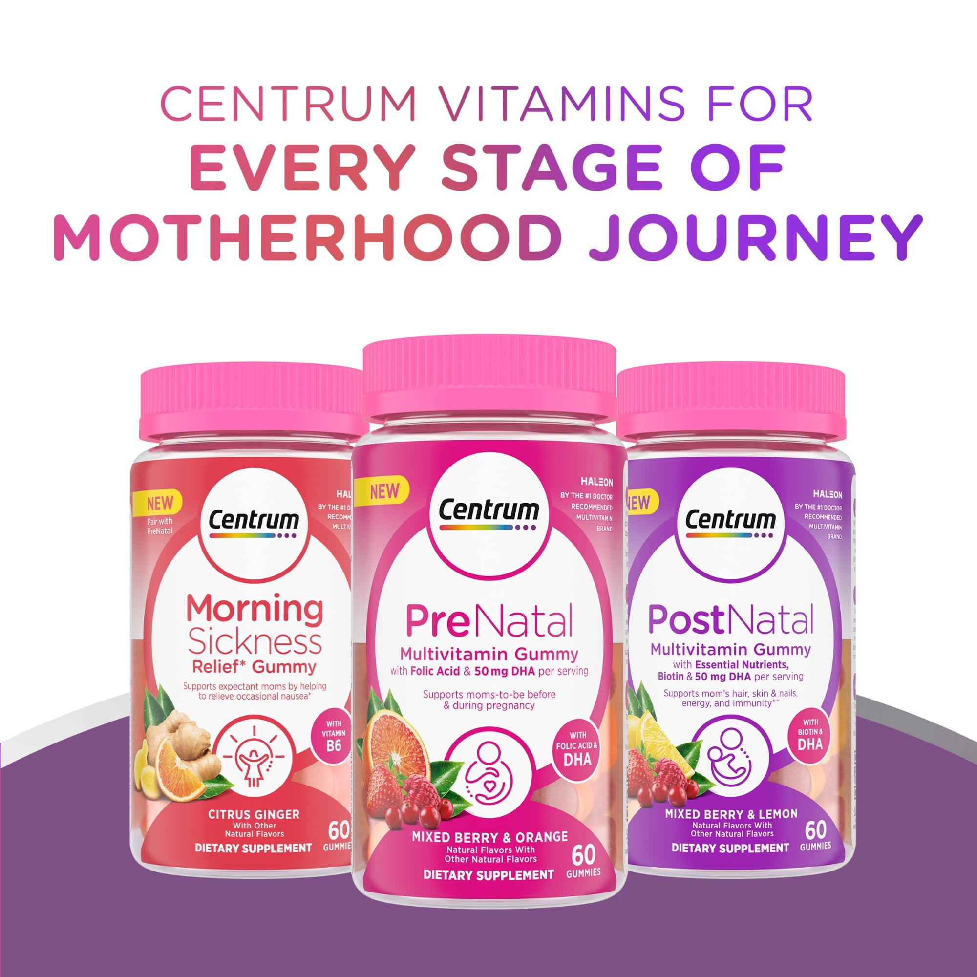 Centrum Prenatal Vitamin Gummies for Morning Sickness Relief, Citrus Ginger Flavor, 60 Count