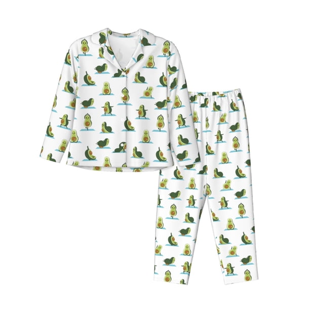 Balery Cute Avocado Yoga Conjunto de Pijama con Estampado para Mujer, Conjunto de Dos Piezas con Manga Larga, Ropa de Dormir Suave con Bolsillos, Pijamas Cómodos-X-Large