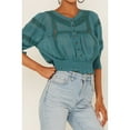 thumbnail image 3 of Patrons Of Peace Women's Woven Lace Smocked Bottom Blouse Blue Large  US, 3 of 4