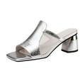 thumbnail image 2 of HAOTAGS Women's Summer Dressy Sandals Chunky Heel Square Toe Open Toe Slip On Silver Size 5.5, 2 of 8