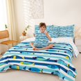 thumbnail image 3 of Manfei Artistic Fish Twin Bedding, Sea Striped Bedding Comforter Set, Blue, Reversible, 7-Piece, 3 of 6
