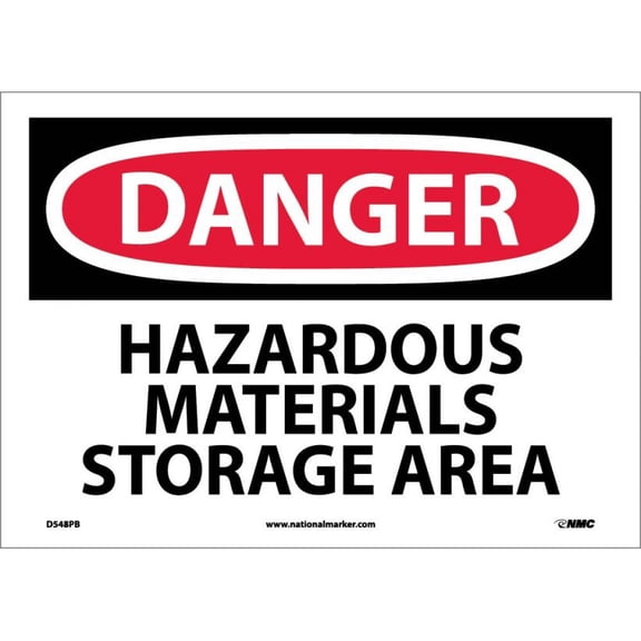 NMC Signs D548Pb, Danger Hazardous Materials Storage Area Sign, 10 X 14, Pressure Sensitive Vinyl .0045