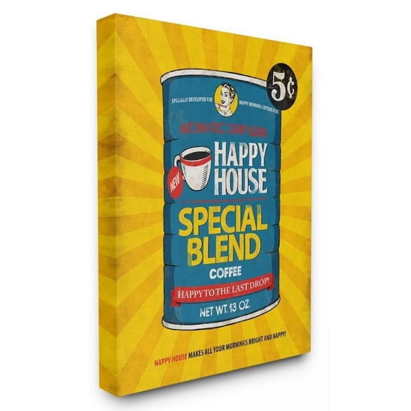Stupell Industries Happy House Coffee Vintage Comic Book Design Canvas Wall Art by Ester Kay