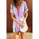 thumbnail image 2 of Mujeres corto jumpsuit V cuello shirred cintura rayas impreso mujer corto jumpsuit para oficina, 2 of 5