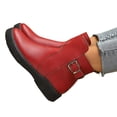 thumbnail image 4 of NexTorq Leather Ankle Boots for Women Low Heel Chunky Heeled Short Boots Round Toe Dress Booties with Side Zipper & Buckle Comfortable Non-Slip Fashion Casual Winter Fall Shoes Red US-5.5 (EU-36), 4 of 6