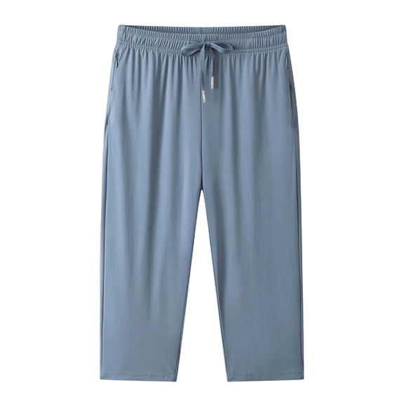 Lzobxe Capri Pants for Women Fashion Solid Color Elastic Waist Pull Rope Pocket Zipper,Size M-6XL