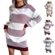 thumbnail image 4 of Vestido de rayas de manga larga de punto elástico suelto ajuste casual cuello redondo suéter vestido para mujer rojo vino L, 4 of 6