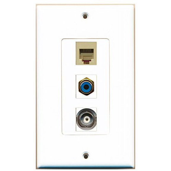 RiteAV - 1 Port RCA Blue and 1 Port Phone RJ11 RJ12 Beige and 1 Port BNC Decorative Wall Plate Decorative