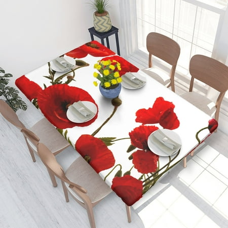 

Home Deluxe Tablecloth Red Poppy Flowers Choose Background Color(1) Waterproof Elastic Rim Edged Table Cover- For Christmas Parties And Picnics 4ft