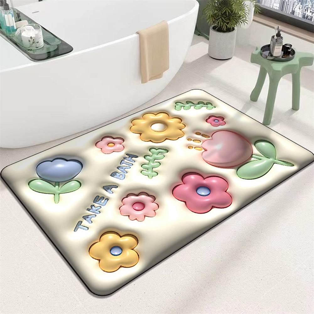 3D Flower Soft Diatom Mud Absorbent Floor Mat Soft Antislip Bathroom