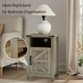 thumbnail image 3 of Farmhouse Nightstand Set of 2，Modern Bedside Table with Charging Station，End Table with Barn Door and Shelf，Sofa Side Table for Bedroom, Living Room，Grey, 3 of 16