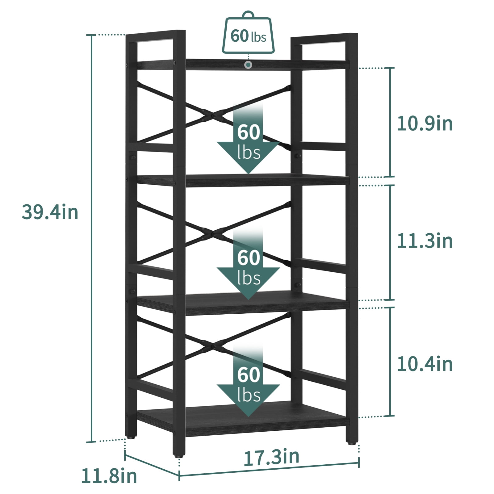 4 Tier Bookcase, Small Bookshelf Storage for Bedroom, Living Room, Office Home, Black
