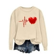 thumbnail image 3 of Tbopshirt Valentine's Day Sweatshirt for Women Crew Neck Heart Graphic Loose Hoodless Sweatshirts Long Sleeve Pullover Tops Beige,L, 3 of 5