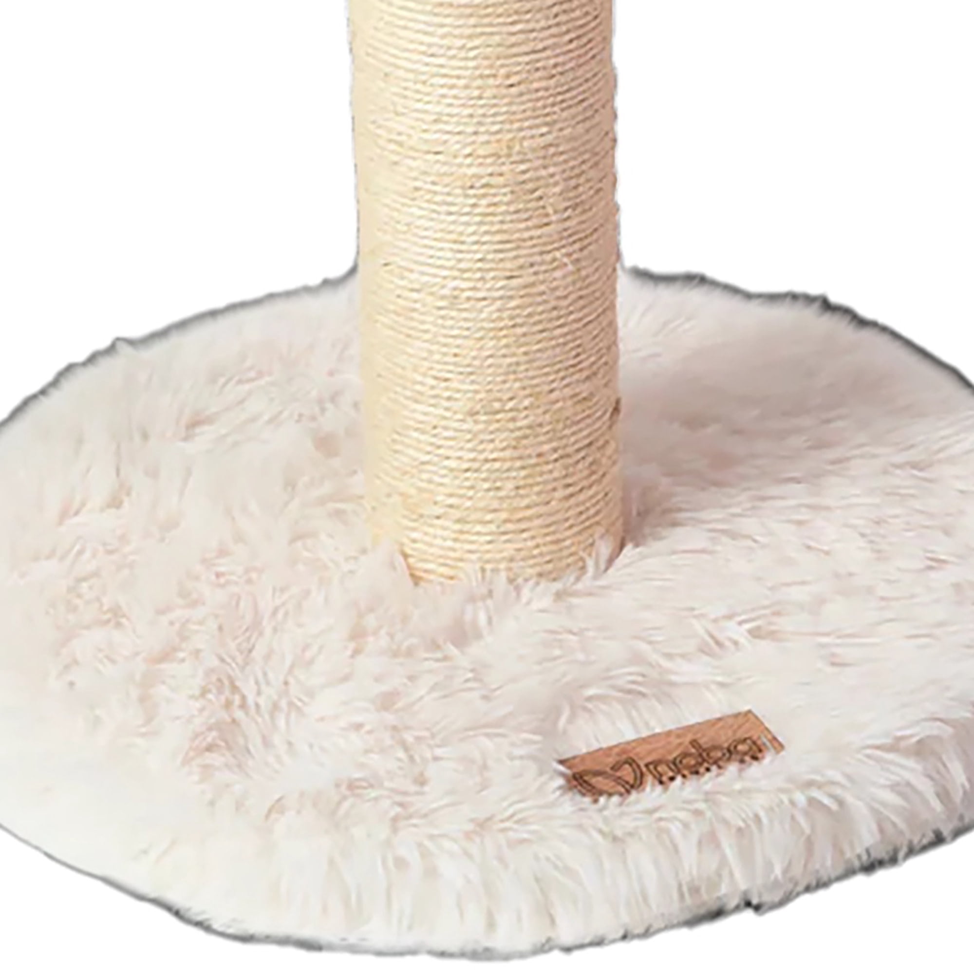 Noba: Classic Cat Tree - Antique White - 1-Level Round Perch, Cozy Faux Fur, Scratchable Rope Post, Climb-Play-Sleep, Animal Pet Lounge, 16 x 24"