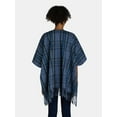 thumbnail image 2 of Time and Tru Women's Plaid Fashion Ruana, One Size, Blue, 2 of 5