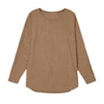 thumbnail image 4 of Women's T-shirt Classic Striped Crew Neck Long Sleeves Tee Tops (Khaki XXL), 4 of 4