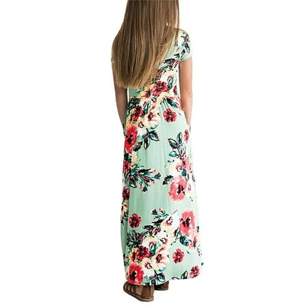

PEASKJP Casual Dresses for Girls Girls Toddler Crew Neck A-Line Tulle Sundress Bowknot Floral Prints Pageant Dress Sundress Maxi Dresses for Girls 2023 Green 6-7 Years