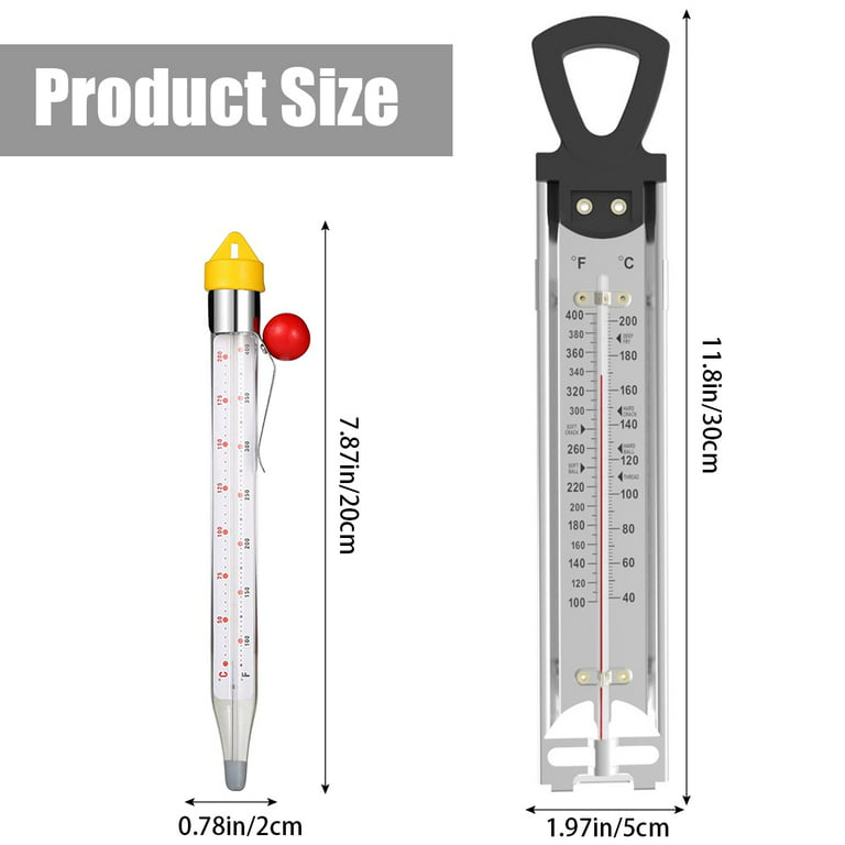 GUSTVE 2 Pcs Candy Thermometer with Pot Clip Classic Glass Candy  Thermometer Stainless Steel Candy Thermometer with Hanging Ring Handle Deep  Fry