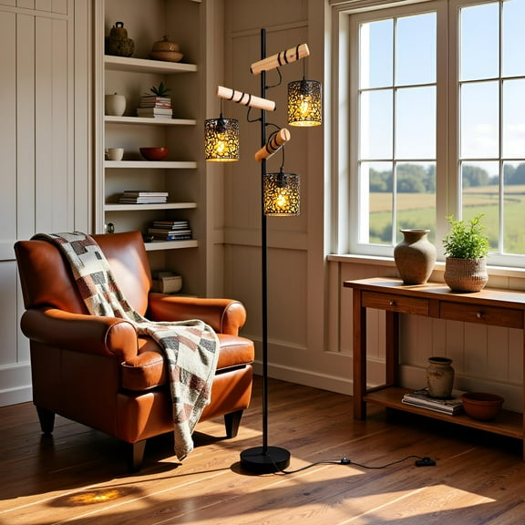 Metal Tree Floor Lamp,70" Vintage Industrial Standing Lamp