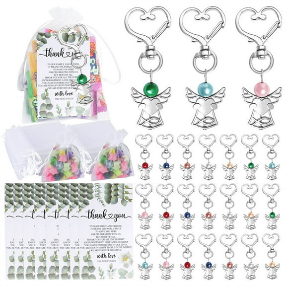 Clearance Under 10$! 24 Sets Angel Keychain Angel Angel Wing Pendant With Organza Gift Bags Thank You Tags Guest Return Gift Wedding Birthday Party Baptism