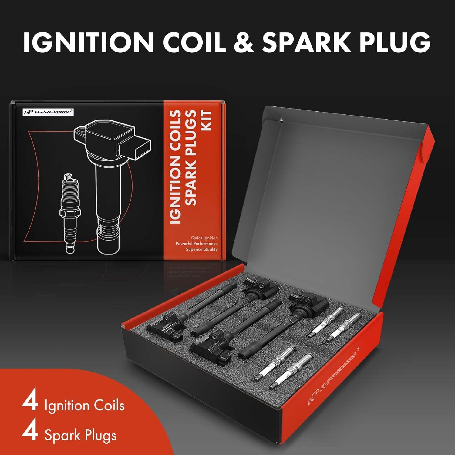 A-Premium Set of 4 Ignition Coil Pack and Iridium Spark Plugs Compatible with Honda CR-V CRV 2017-2020, Civic 2017-2020, 1.5L, Replace# 3052059B013, CM11122
