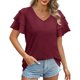 thumbnail image 5 of Gibobby Camiseta de Manga Corta con Cuello en V Tops manga corta para mujer Camisas manga con volantes verano Corte suelto Casual(Rojo,M), 5 of 5