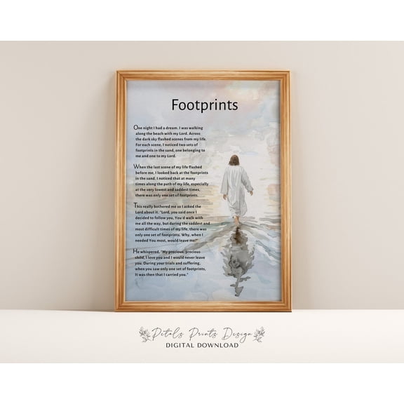 Footprints Poem Print, Jesus, Good Shepherd Home Decor #1871, Unframed Poster Size 8x12