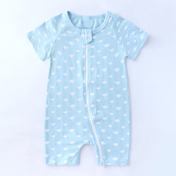 uublik Baby Romper Cute Pattern Short Sleeve Double Zipper Romper Jumpsuit Light blue 9-12 Months