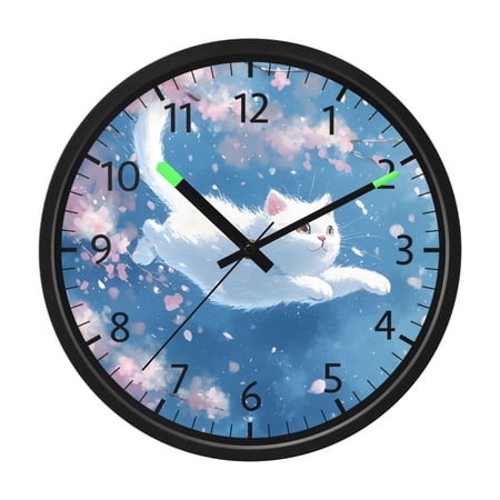 DIXRUYEE Voice Activated LED Night 12in Clock with Blossom Floating Cat Pattern