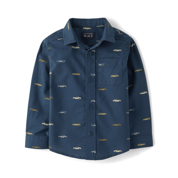 The Children's Place Baby And Toddler Boys Long Sleeve Racecar Poplin Button Up Shirt, Sizes 6M-5T