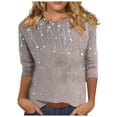 thumbnail image 2 of PNTUTB Women's 3/4 Sleeve Round Neck Top/Shirt Printed Round Neck Long Sleeve Basic Tees Blouses, 2 of 6