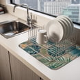thumbnail image 2 of Palm Leaves Dish Drying Mats for Kitchen Counter, Summer Brown Wood Grain Tropical Botanical Absorbent Coffee Bar Mat with Non-slip Rubber Backed Quick Drying Dish Rack Pad 12"x16", 2 of 9