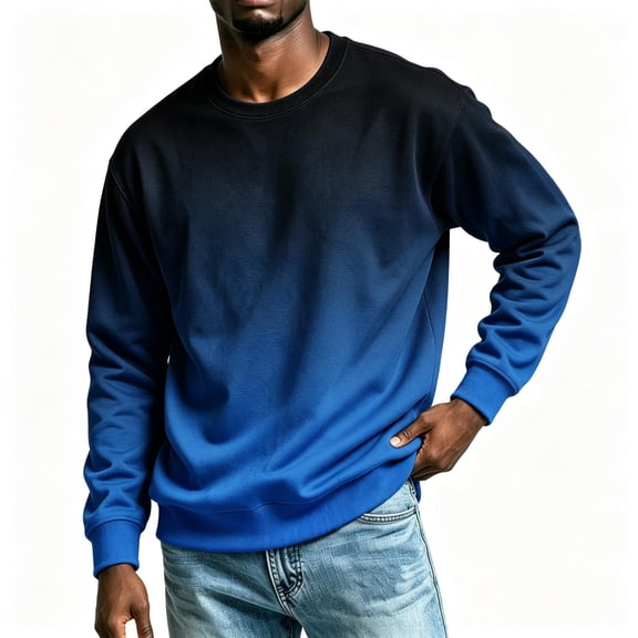 TKKCS Mens Gradient Crew Neck Sweatshirt Loose Fit Pullover Fashion Casual Long Sleeve Hoodless Sweatshirts Blue XL