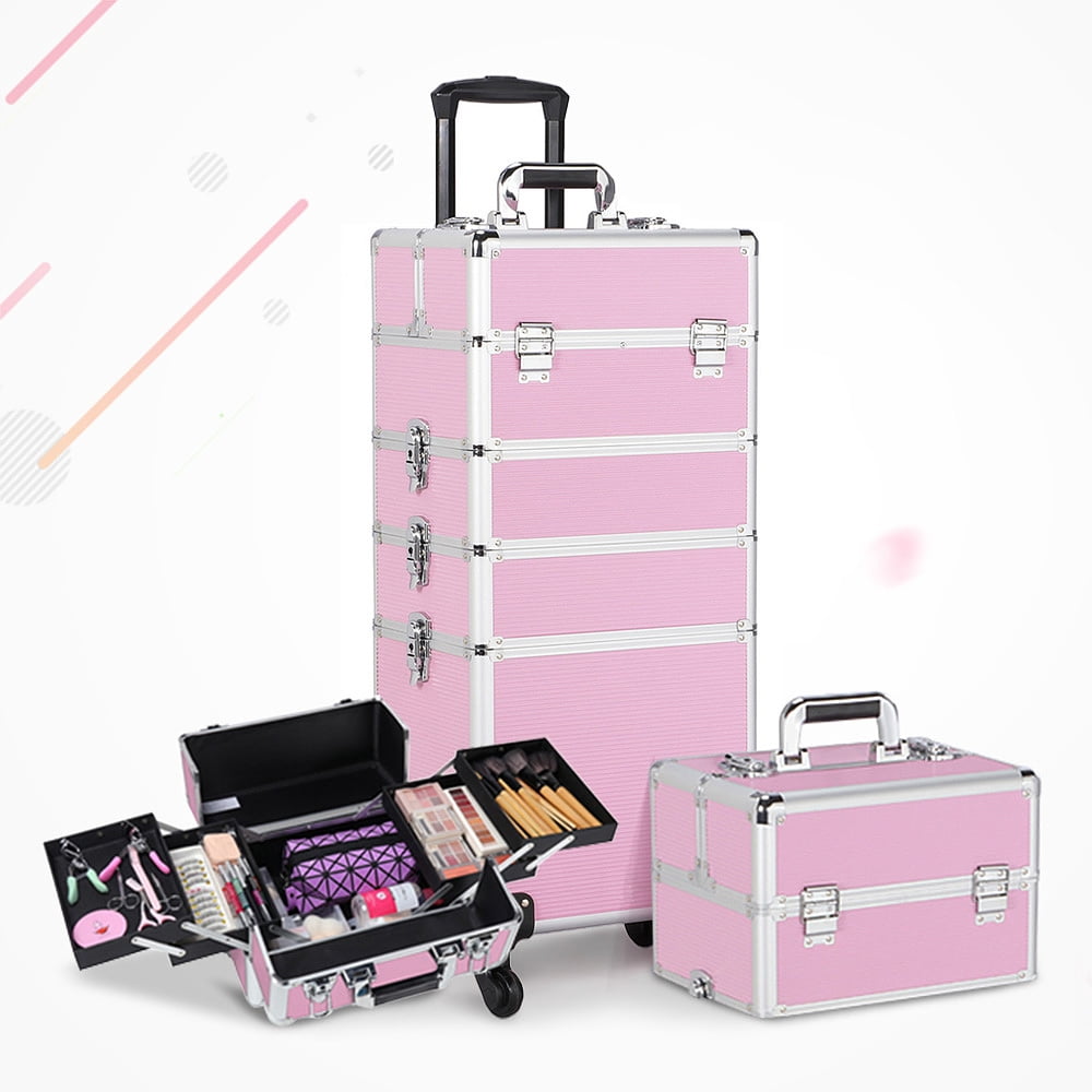 Renwick 4-in-1 Rolling Cosmetic Professional Makeup Case, Pink