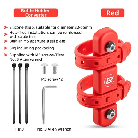 ROCKBROS Bike Bottle Holder Converter Adjustable Silica gel Shockproof Non-Slip Water Bottle Cage Adapter MTB/Road Bike Bottle Cage Handlebar Mount 2PCS