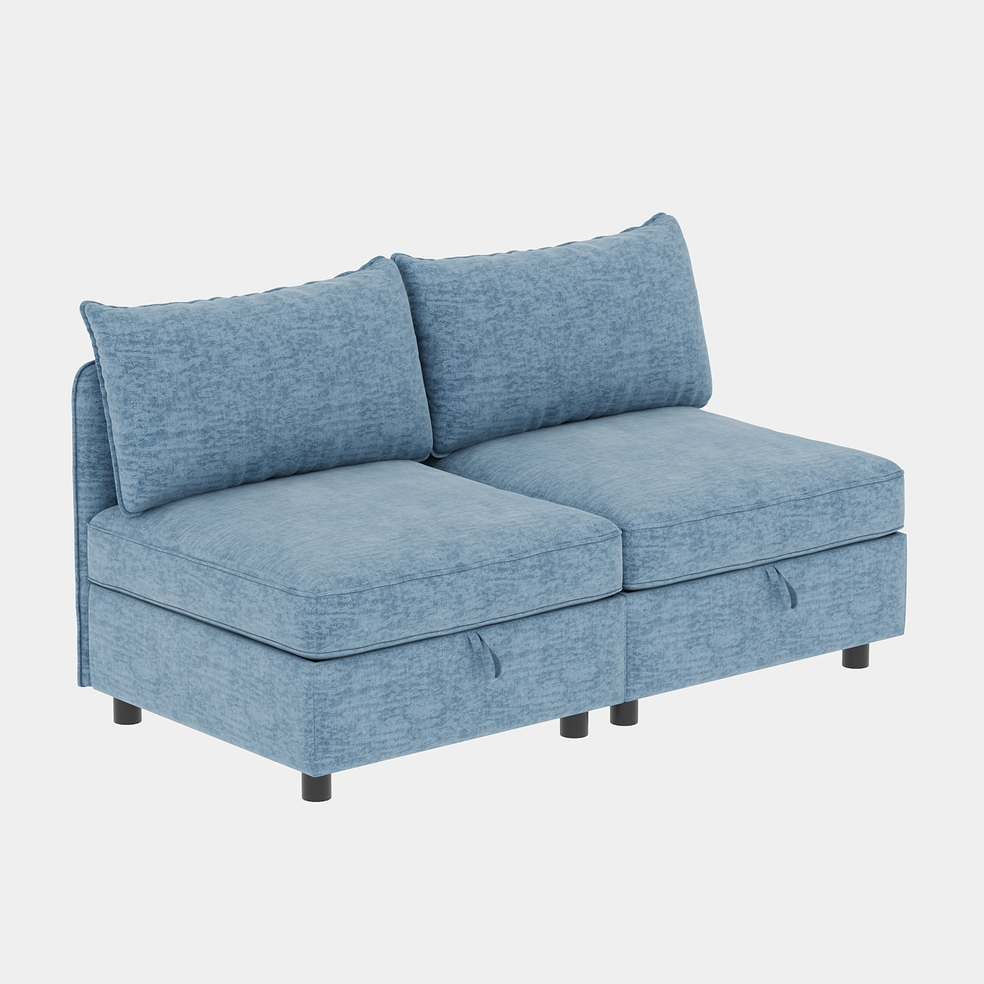 Modern Loveseat Sofa with Deep Seat & Storage Ottoman,Chenille Chaise Longue Sofa Bed for Small Spaces,Living Room,Bedroom,Antique Blue