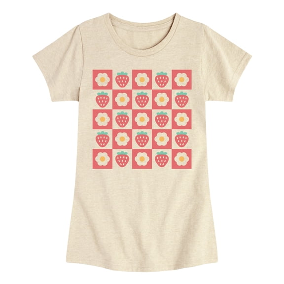 Instant Message - Strawberry Flower Grid - Toddler And Youth Girls Fitted Short Sleeve Graphic T-Shirt
